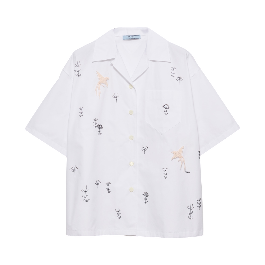 P447JR-1918-F0009 (W) Prada Embroidered Poplin Shirt White