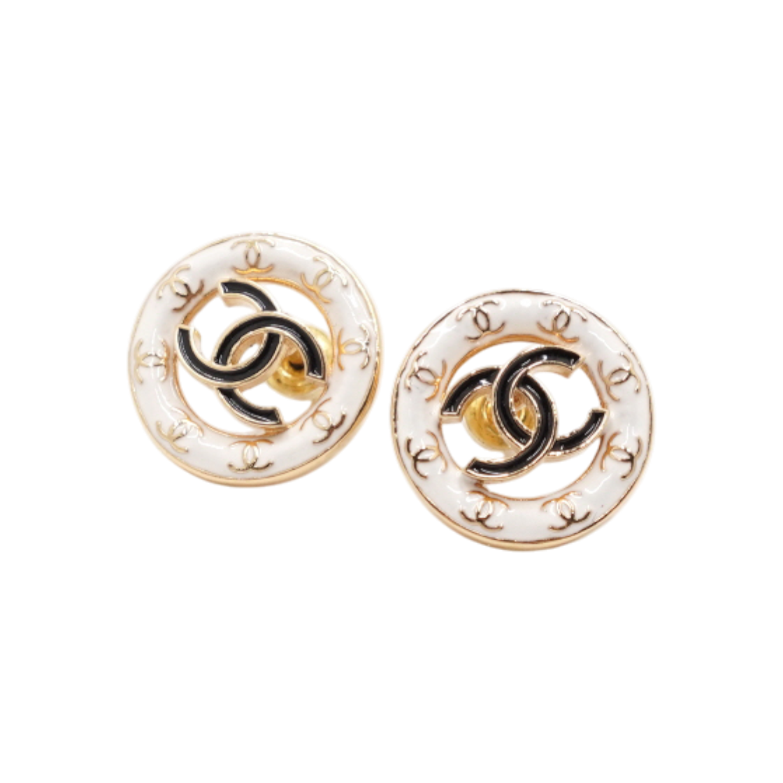 ITIQFKPHDML7 Chanel 24 Season Black CC White Gold Women Earrings