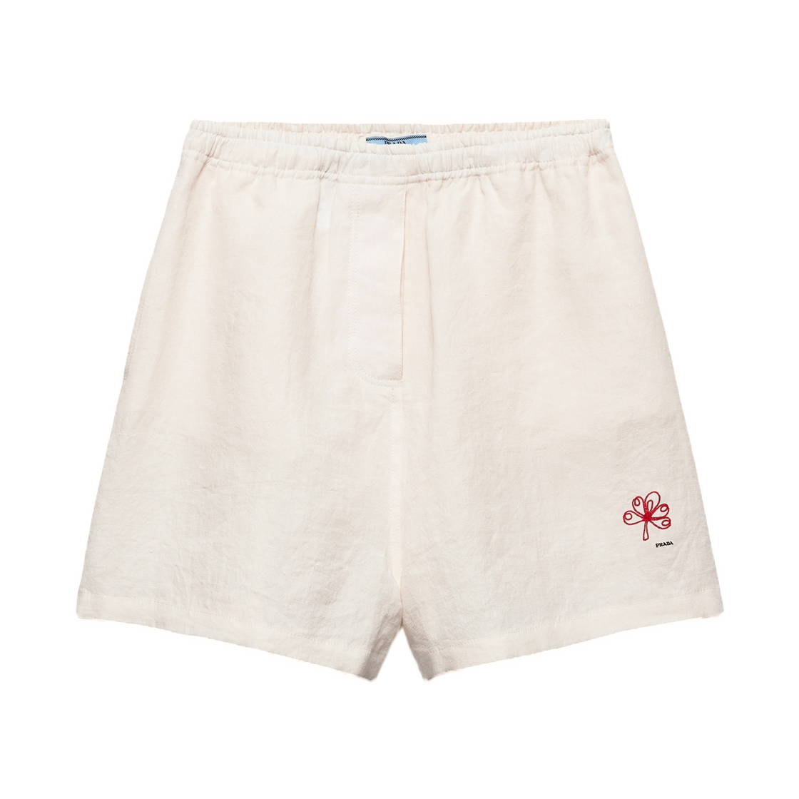 P248KR-122G-F0009 (W) Prada Embroidered Slubbed Linen Shorts White