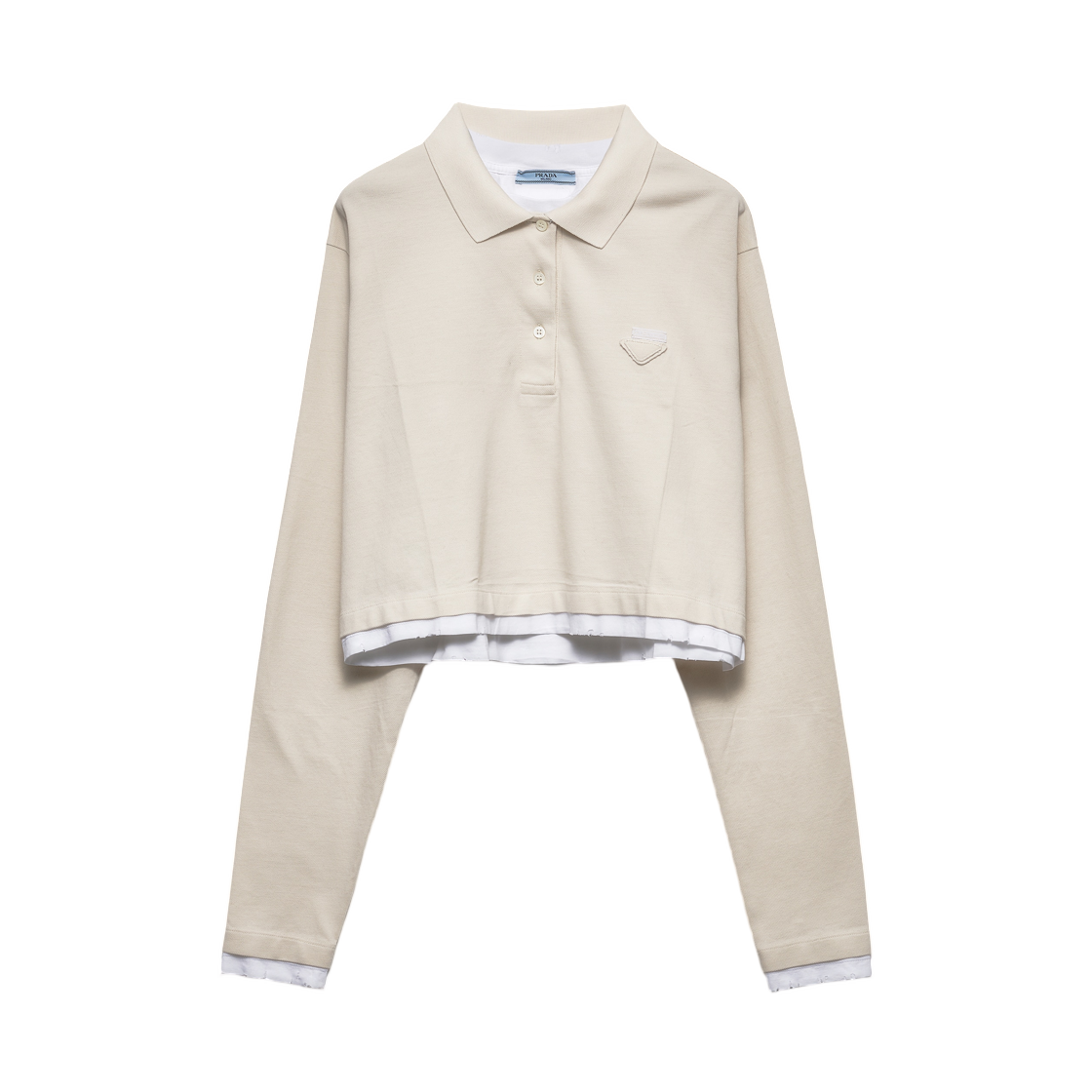 39683-1736-F0K74 (W) Prada Long-Sleeved Pique and Jersey Polo Shirt Chalk White