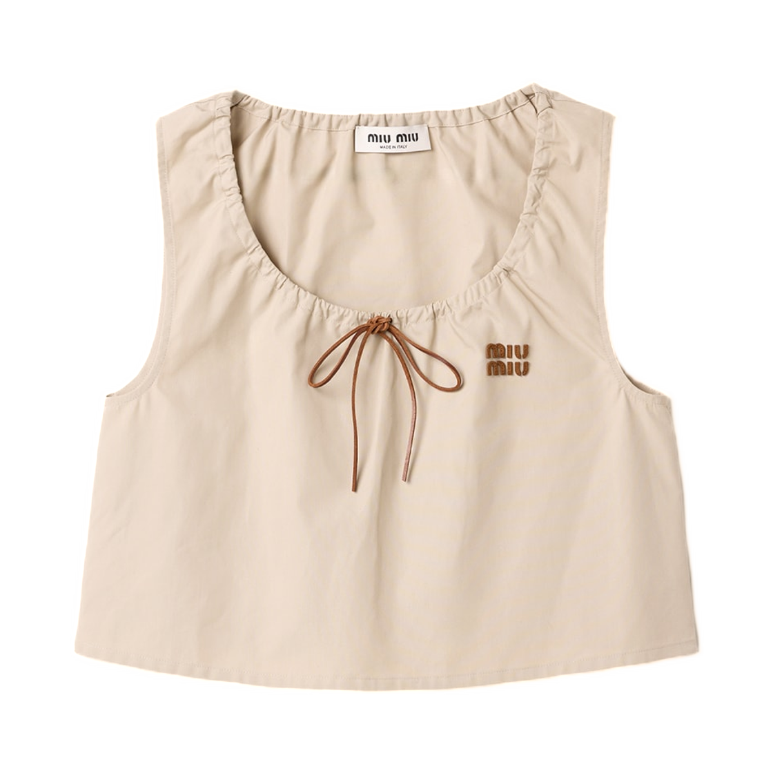 (W) 미우 미우 파나마 코튼 크롭 탑 라임스톤((W) Miu Miu Panama Cotton Crop Top Limestone)
