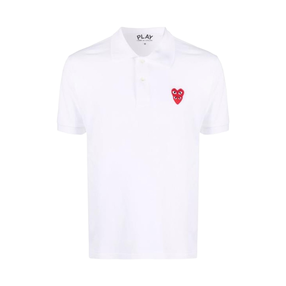 AX-T290-051-2 Play Comme des Garcons Red Double Heart Logo Polo Shirt White
