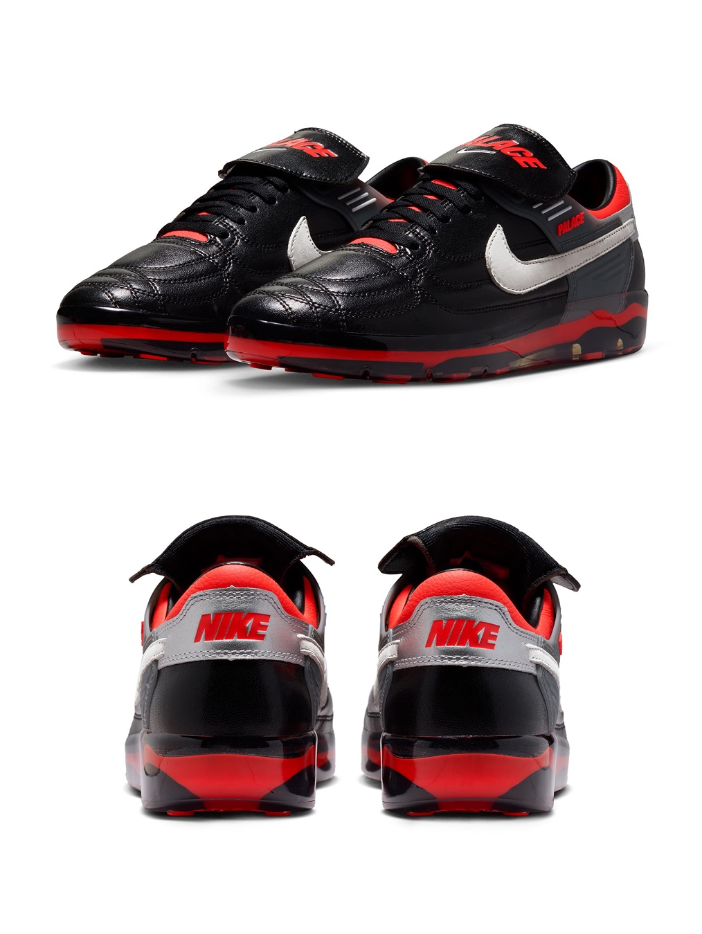 Nike x Palace Cryoshot Air Speed M Black and Crimson, Palace x Nike England Varsity Jacket Cool Grey White 착용 스타일 - 5