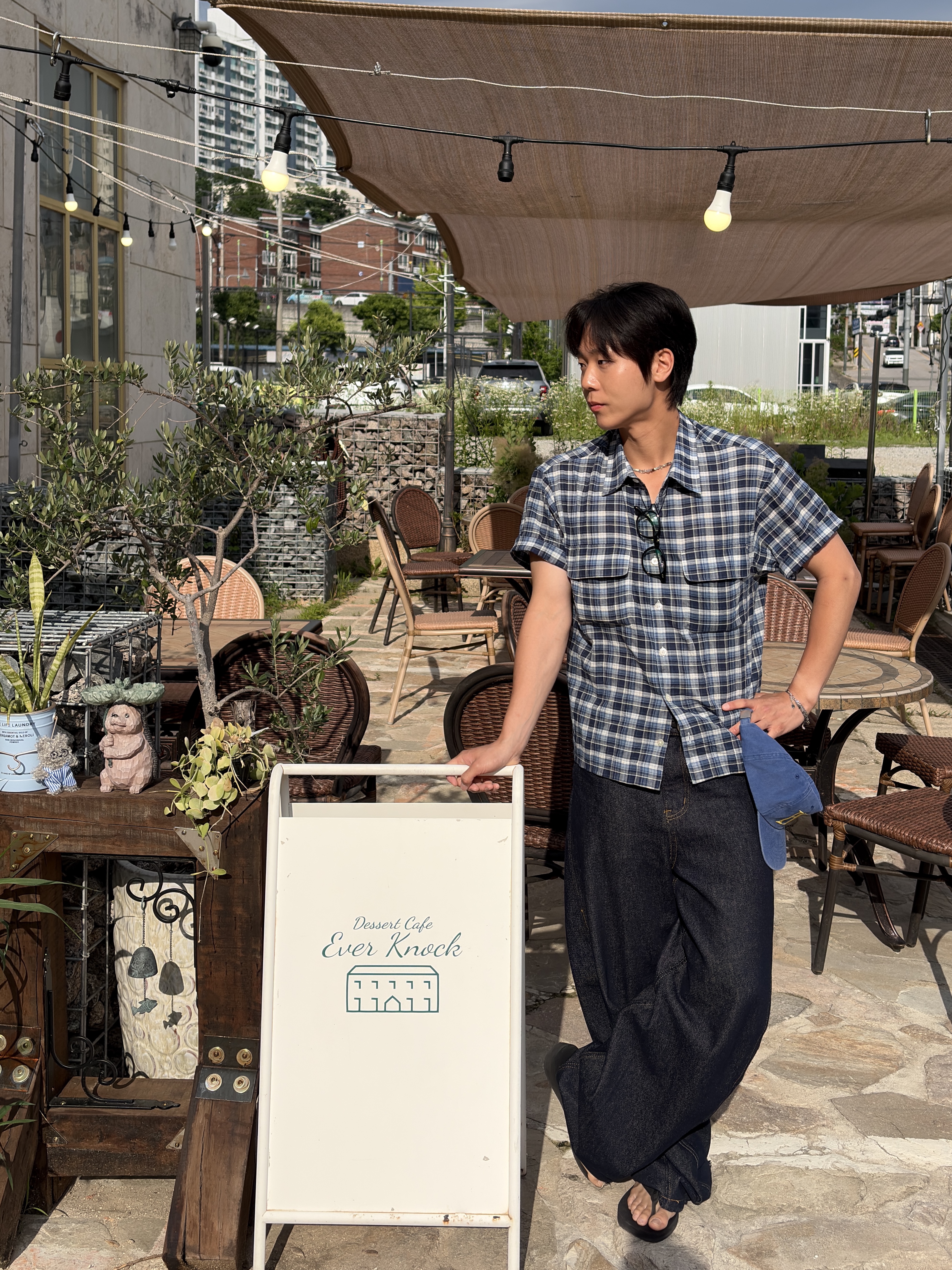 noun Crop Check Shirts Blue 착용 스타일 - 4