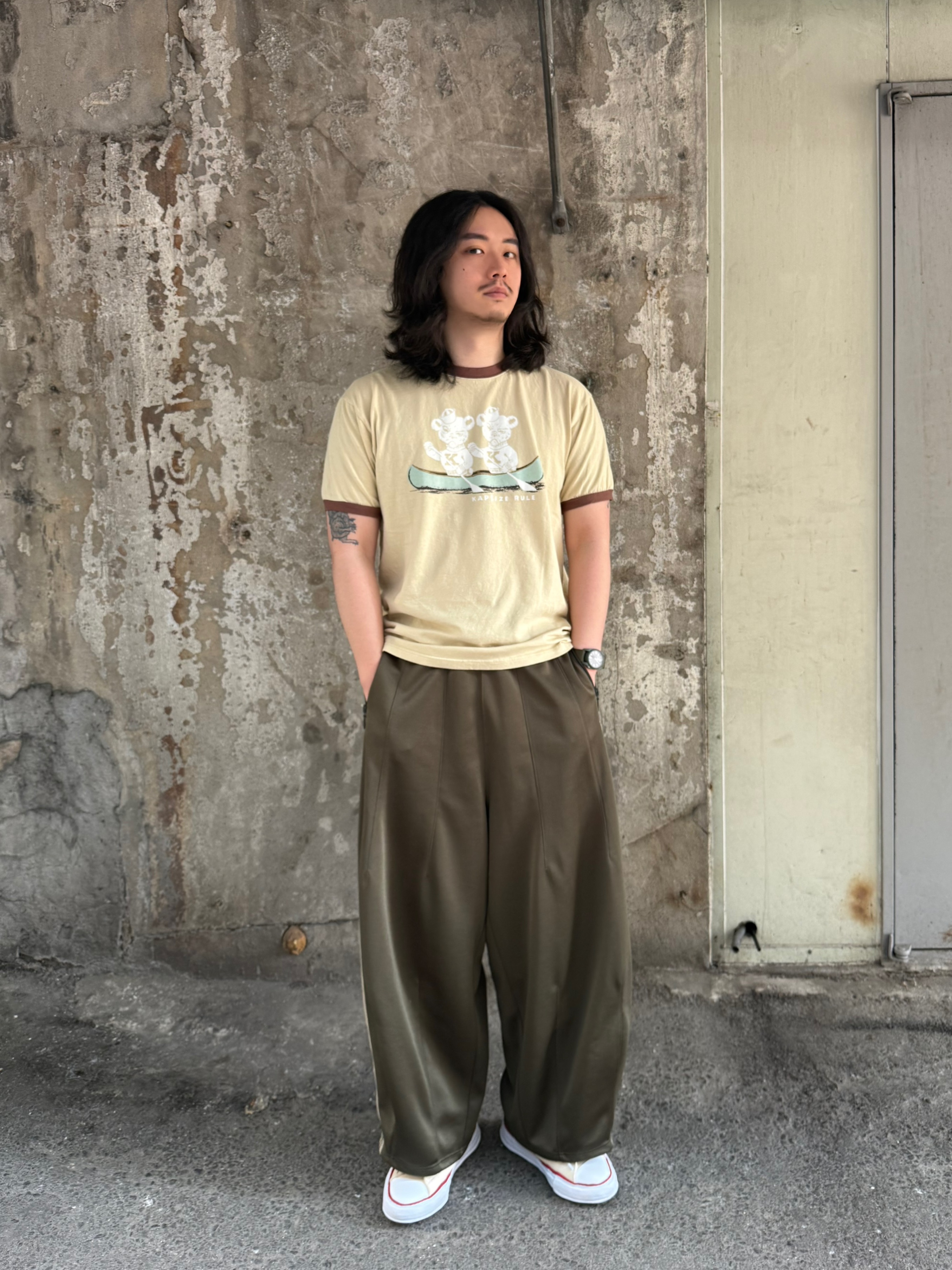 Maison Mihara Yasuhiro Peterson OG Sole Canvas Low-top Sneakers Natural, Kapital 20 Jersey Ringer T-Shirt K Bear Pt Beige 착용 스타일 - 2