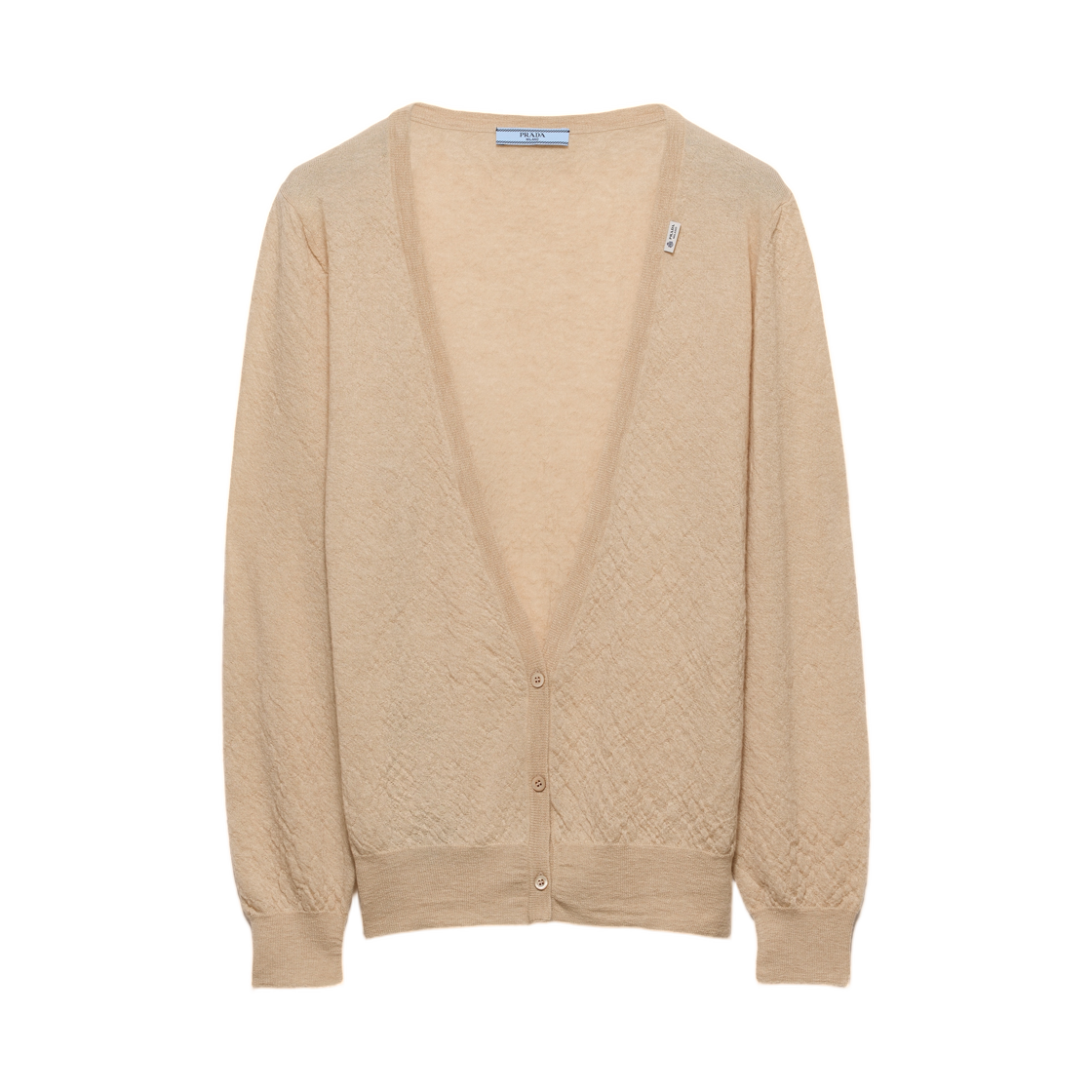 P25O22-19VK-F0F24 (W) Prada Cashmere Cardigan Desert Beige