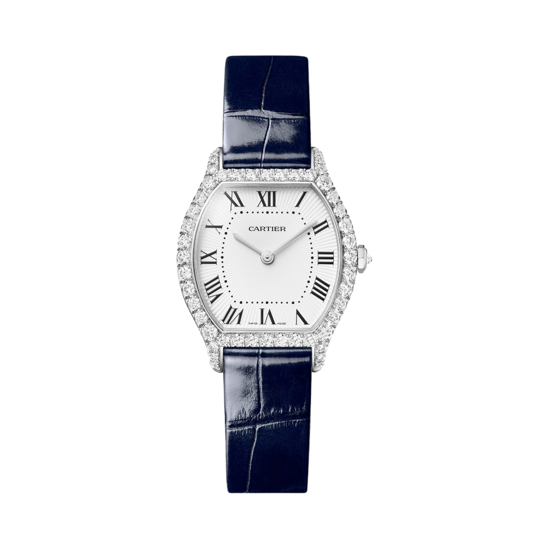 까르띠에 똑뛰 워치 화이트 골드 다이아 셋팅 샤이니 네이비 블루 앨리게이터 스킨(Cartier Tortue Watch White Gold Diamond-Set Shiny Navy Blue Alligator Skin) - 1