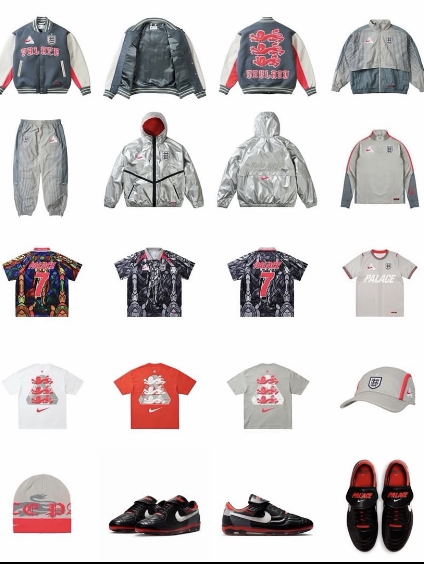 Nike x Palace Air Max 95 Metallic Silver Aluminum, Palace x Nike England T-Shirt White 착용 스타일 - 2