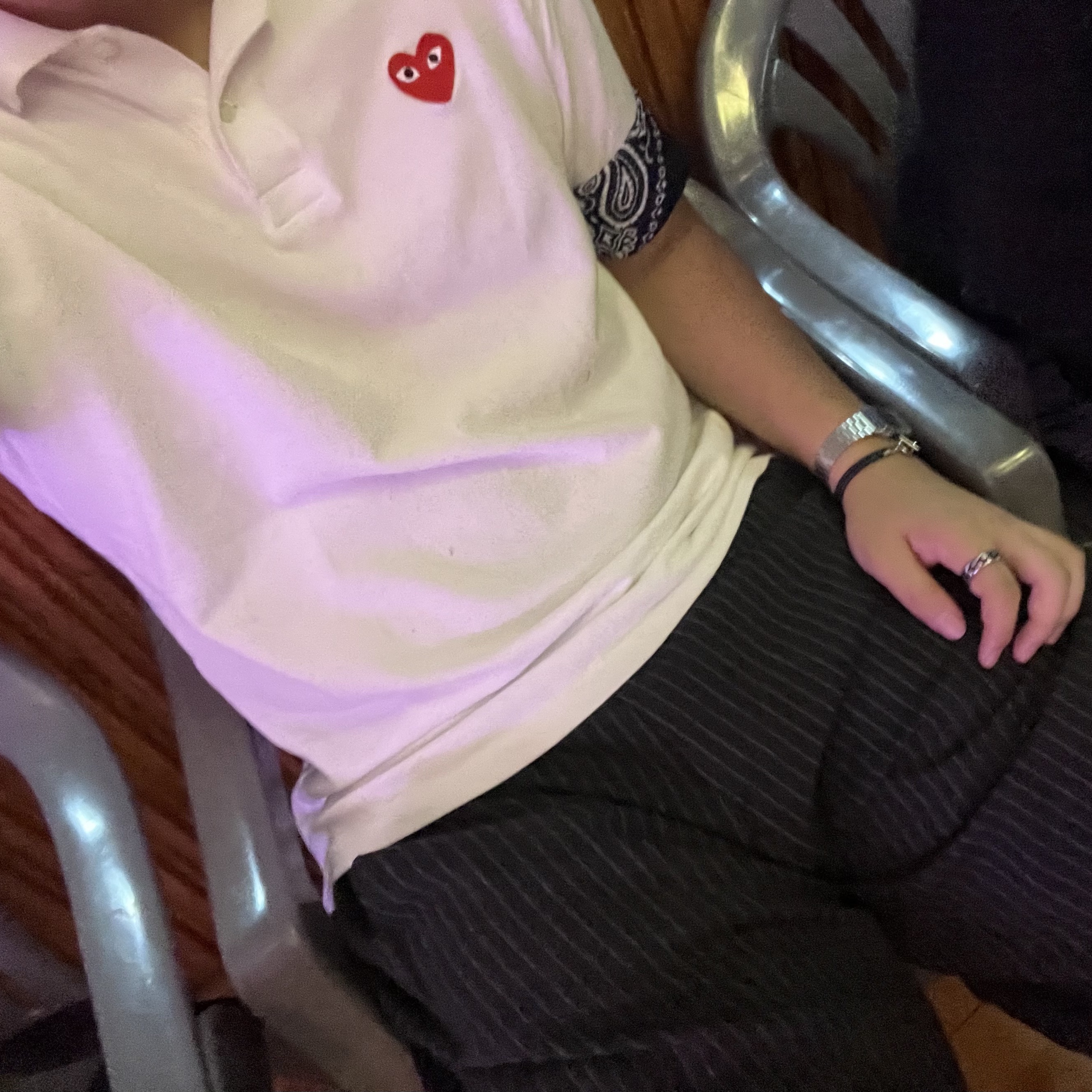 Play Comme des Garcons Red Heart Polo Shirt White 착용 스타일