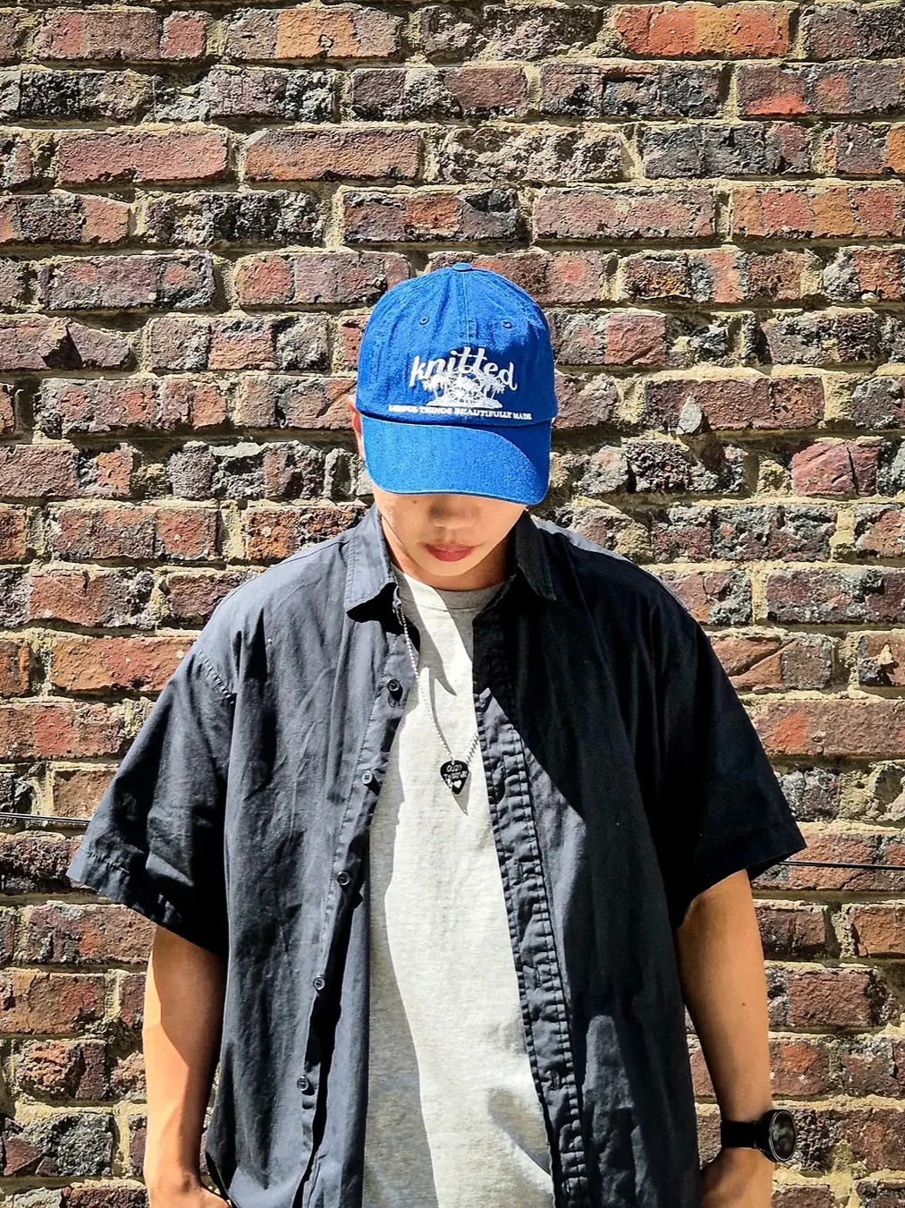 Knitted Palmtree Logo Ballcap Blue, Knitted Palmtree Logo Ballcap Charcoal 착용 스타일 - 1