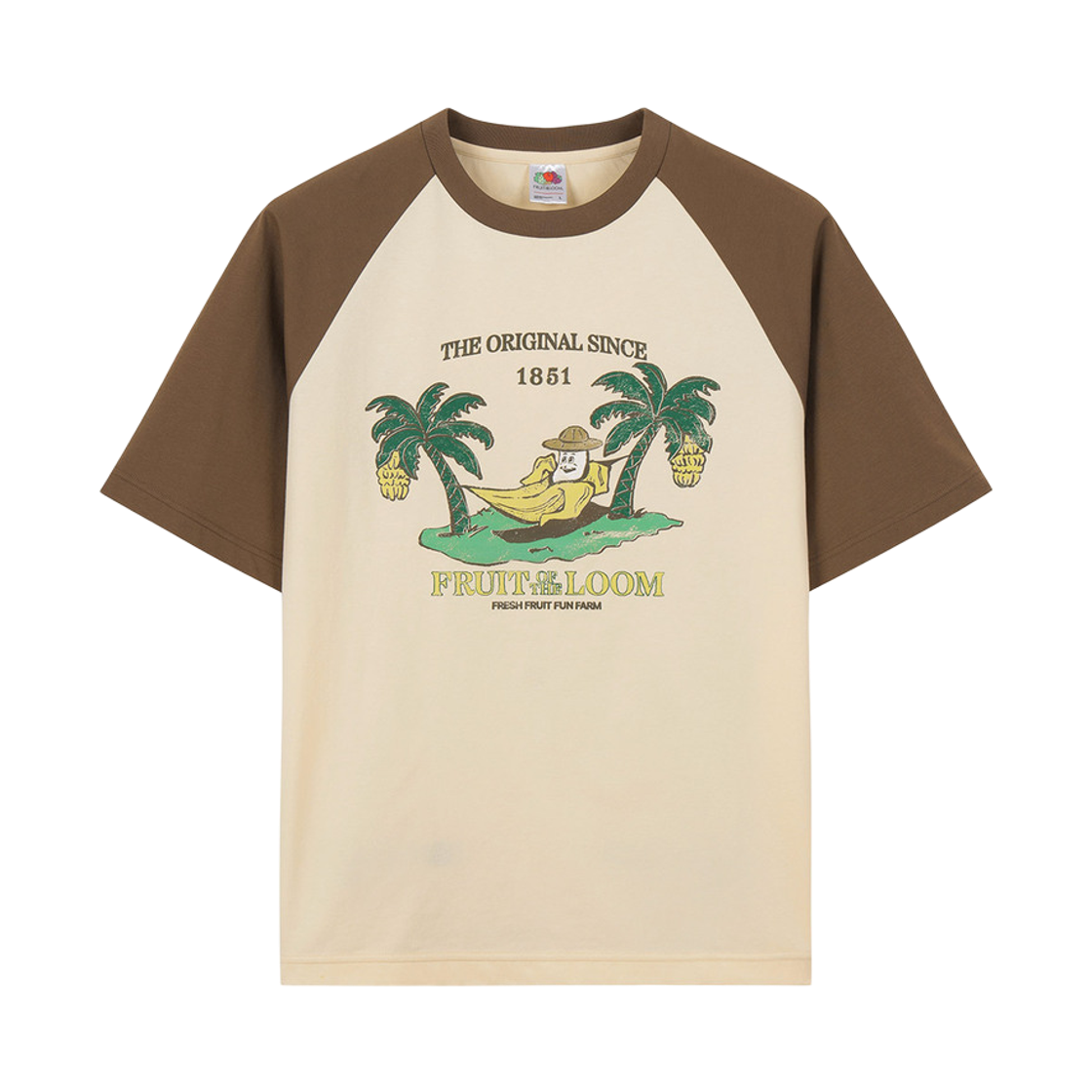 프룻오브더룸 피치가공 바나나 야자수 반팔티셔츠 옐로우 라이트(fruitoftheloom Peach Gagong Banana Yajasu Banpal T-shirts YELLOW LIGHT)
