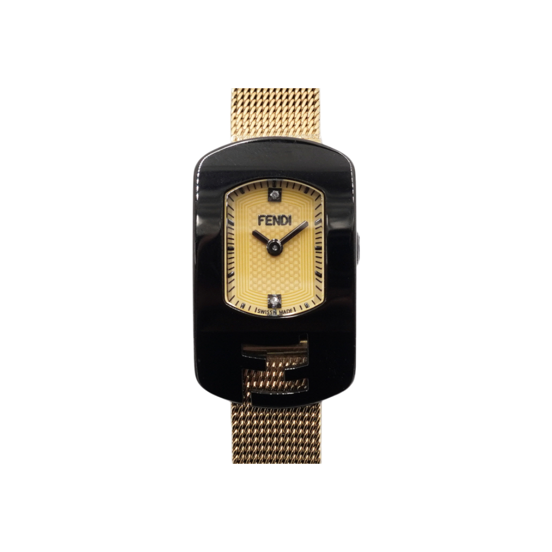 IT24W73PLNO3 Fendi F347625000 2P Diamond FF Chameleon Gold Metal Bracelet Women Watch