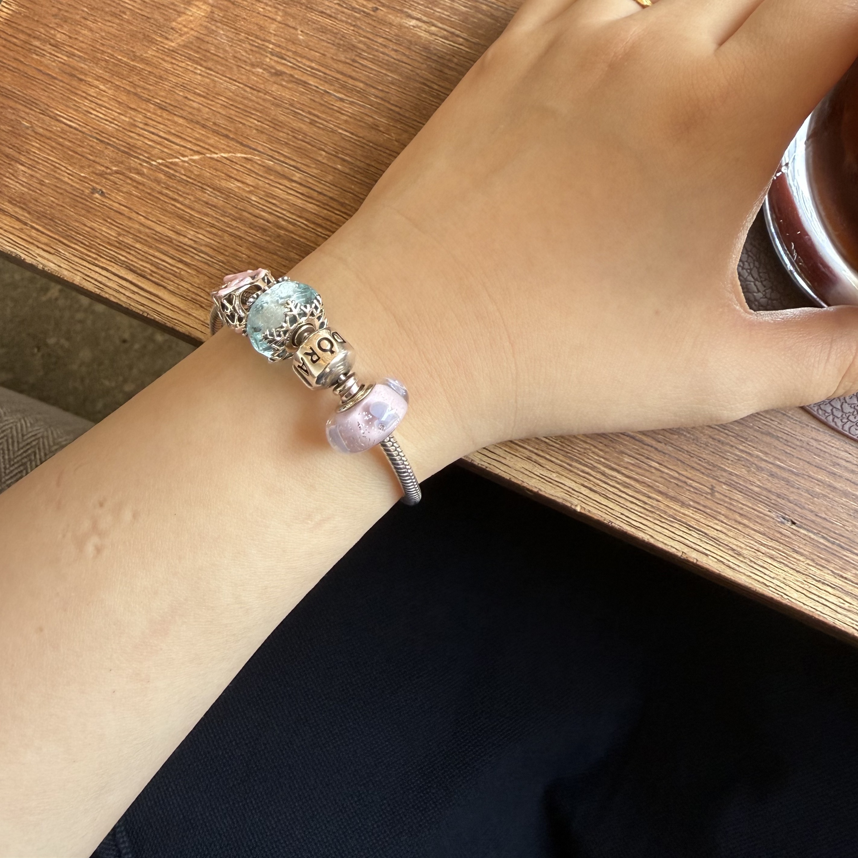 (W) Pandora Moments Snake Chain Bracelet Sterling Silver 착용 스타일