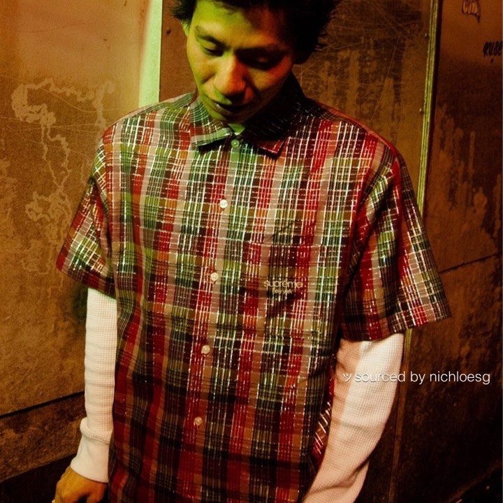 Supreme Metallic Plaid S/S Shirt Red - 23SS 착용 스타일