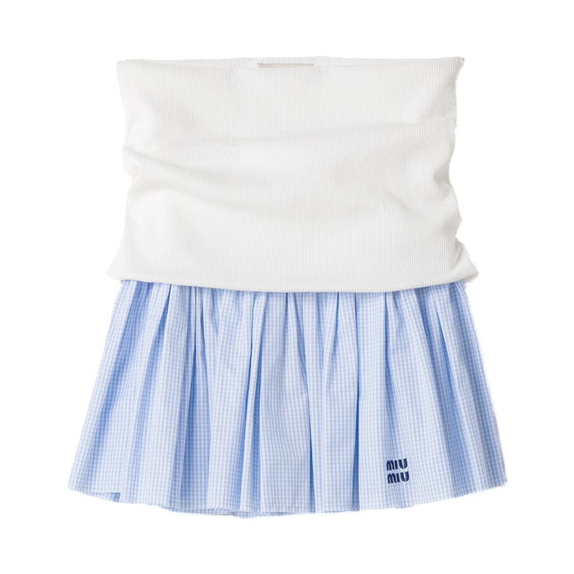 MG2466-197J-F0UB3 (W) Miu Miu Jersey and Poplin Mini Skirt White Light Blue