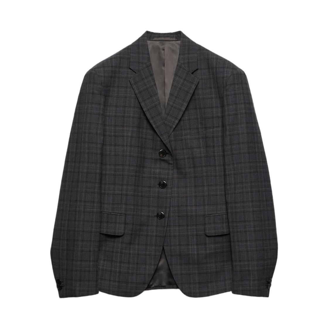 P592P-18VA-F063H (W) Prada Single-Breasted Prince Of Wales Checked Wool Jacket Hematite