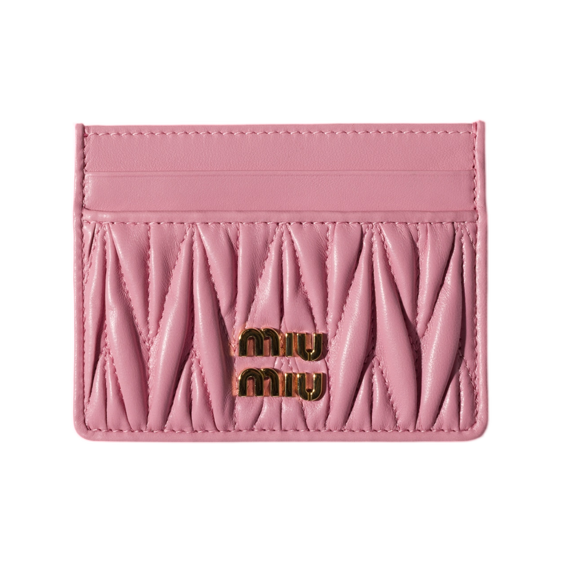 5MC076-AFPP-F0028 Miu Miu Matelasse Nappa Leather Card Holder Pink