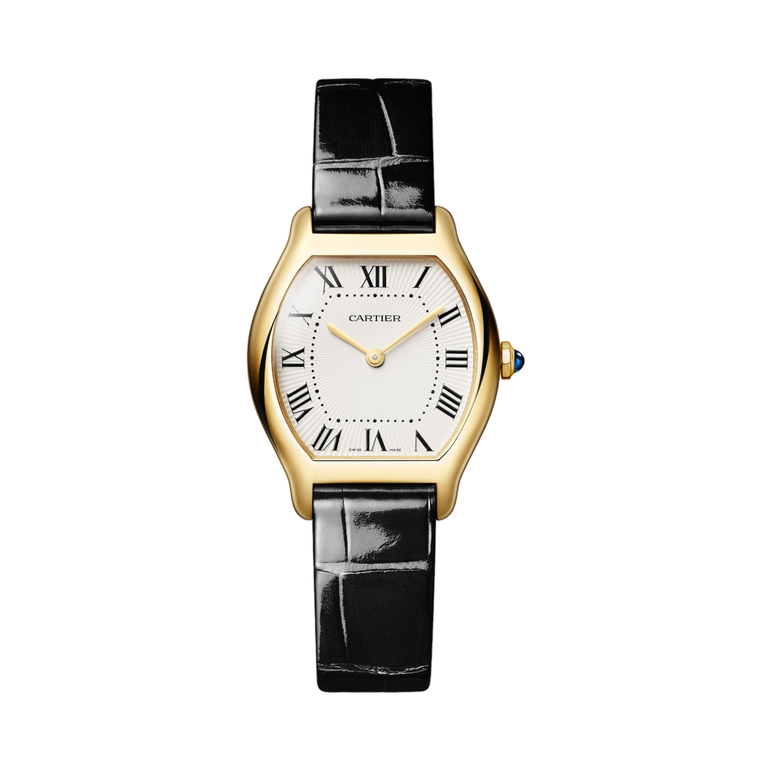 까르띠에 똑뛰 워치 옐로우 골드 샤이니 블랙 앨리게이터 스킨(Cartier Tortue Watch Yellow Gold Shiny Black Alligator Skin) - 1