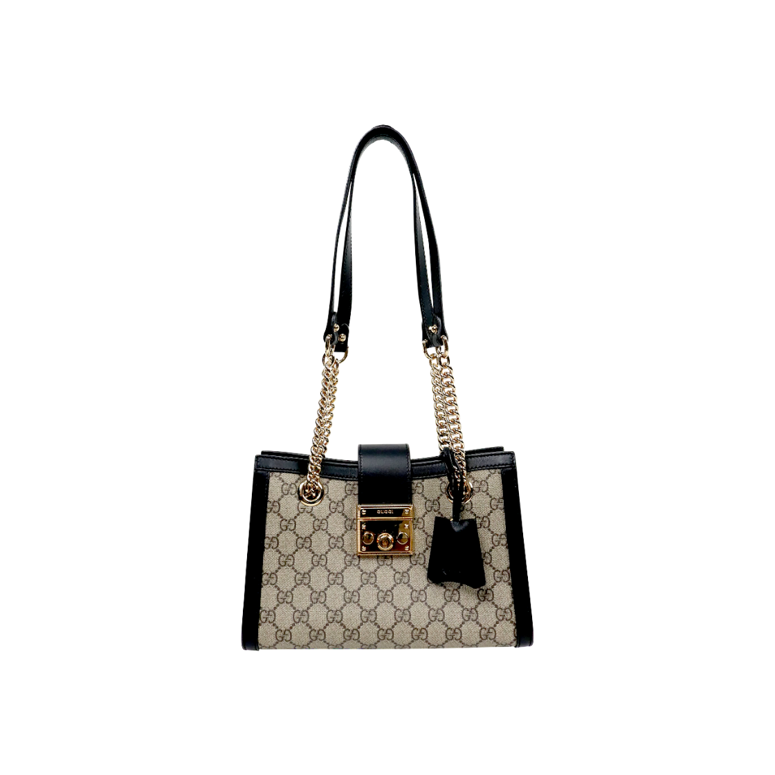 ITDR9SNQBDMD Gucci Black GG Supreme Padlock Chain Shoulder Bag C-A55958