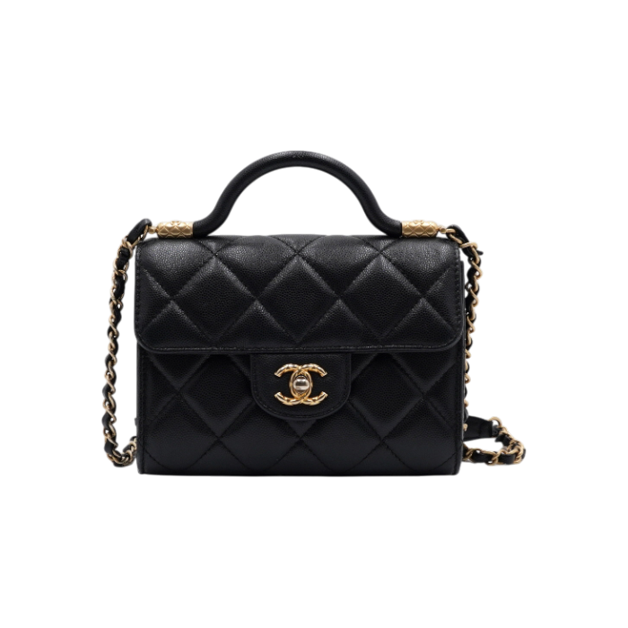 ITVOG78468PE Chanel Atelier Collection Black Caviar Gold CC Chain Top Handle Mini Tote & Shoulder Bag