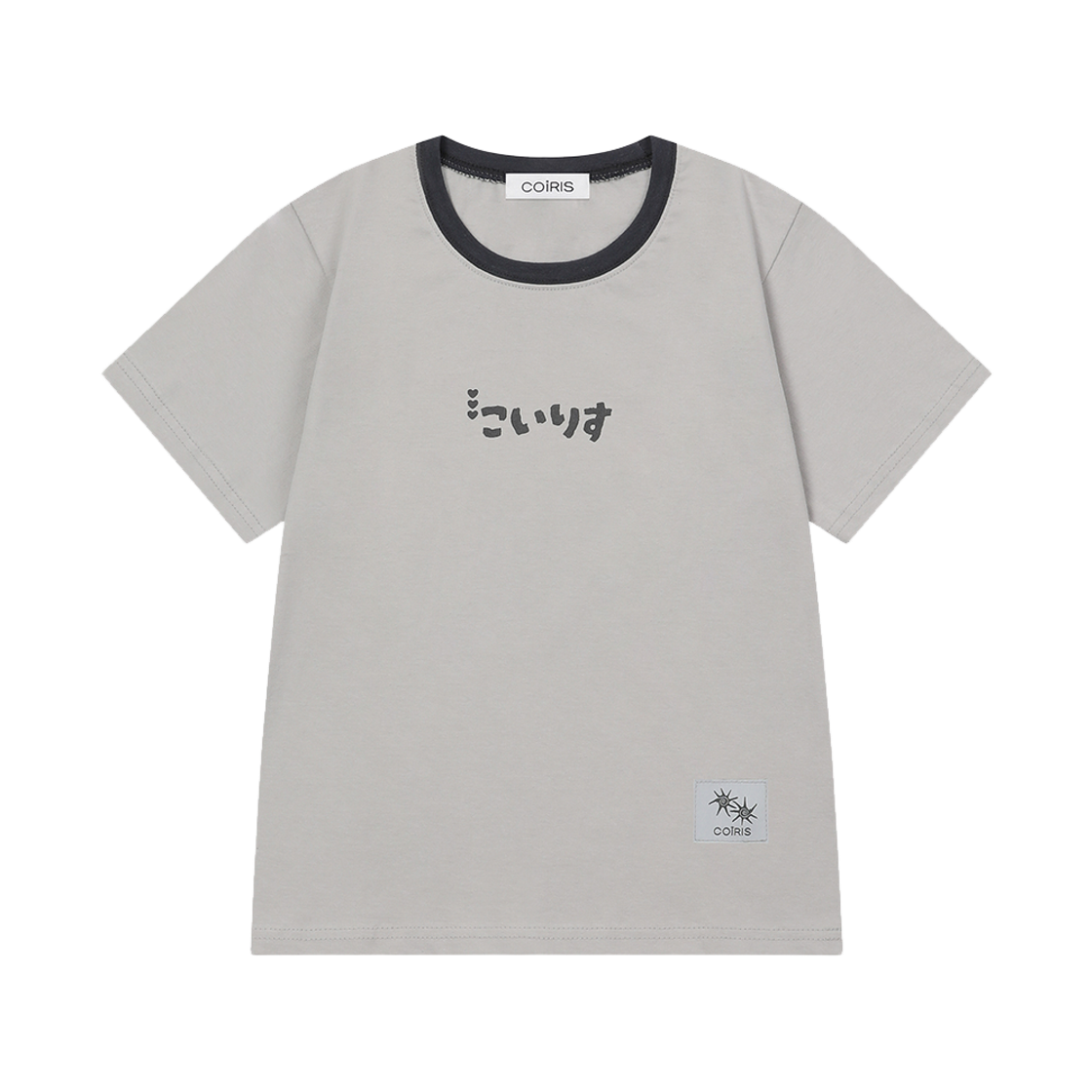 코이리스 아즈사 레터링 배색 반팔 티 그레이(Coiris Azusa Lettering Half T Gray)