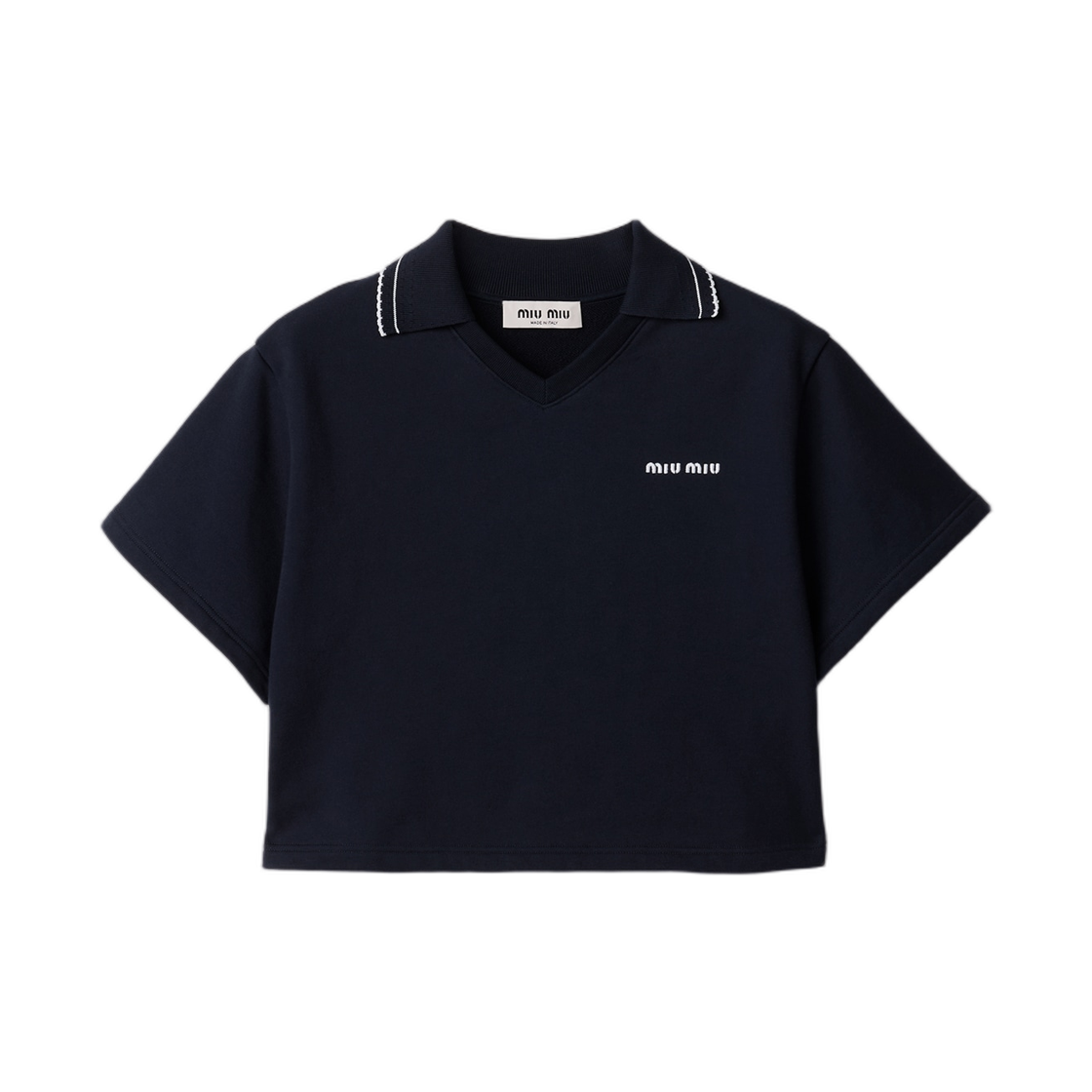 MJNA41-191L-F0008 (W) Miu Miu Cropped Cotton Fleece Sweatshirt Navy