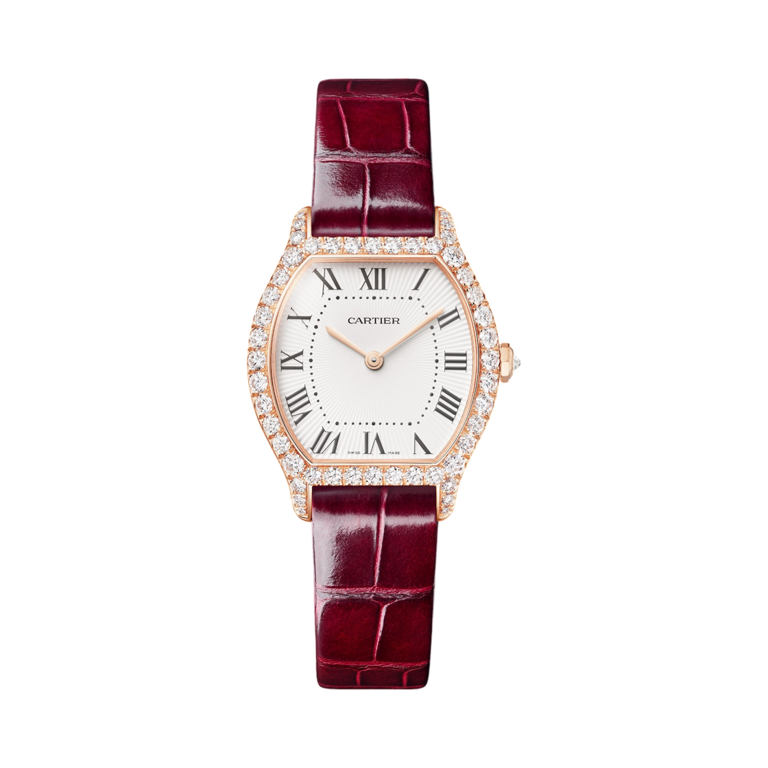 까르띠에 똑뛰 워치 핑크 골드 다이아 셋팅 샤이니 레드 앨리게이터 스킨(Cartier Tortue Watch Pink Gold Diamond-Set Shiny Red Alligator Skin) - 1