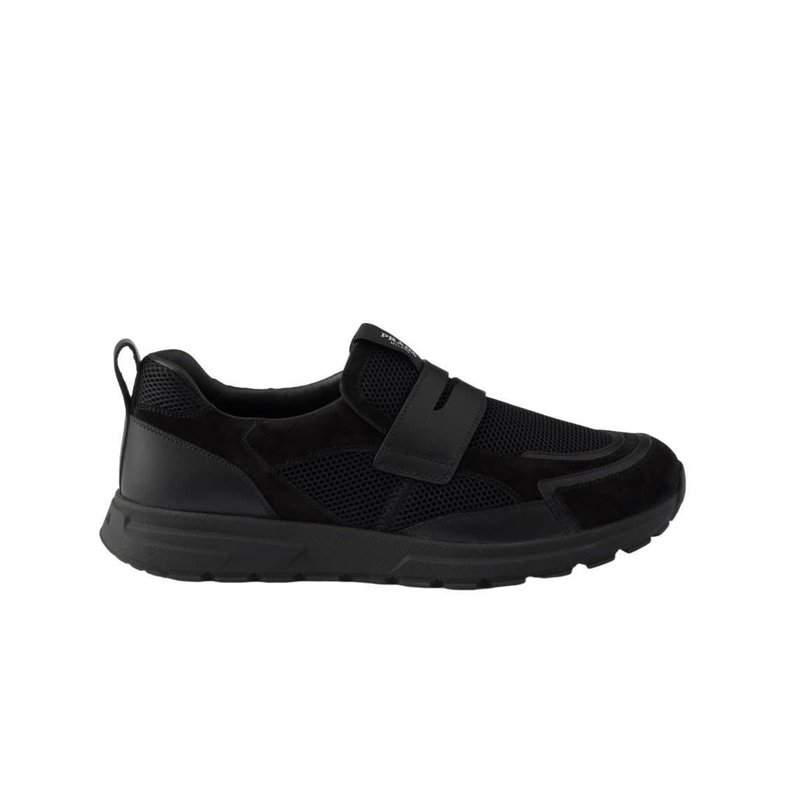 2DE163-3ZM0-F0002 Prada Prax Mesh Fabric and Leather Loafers Black