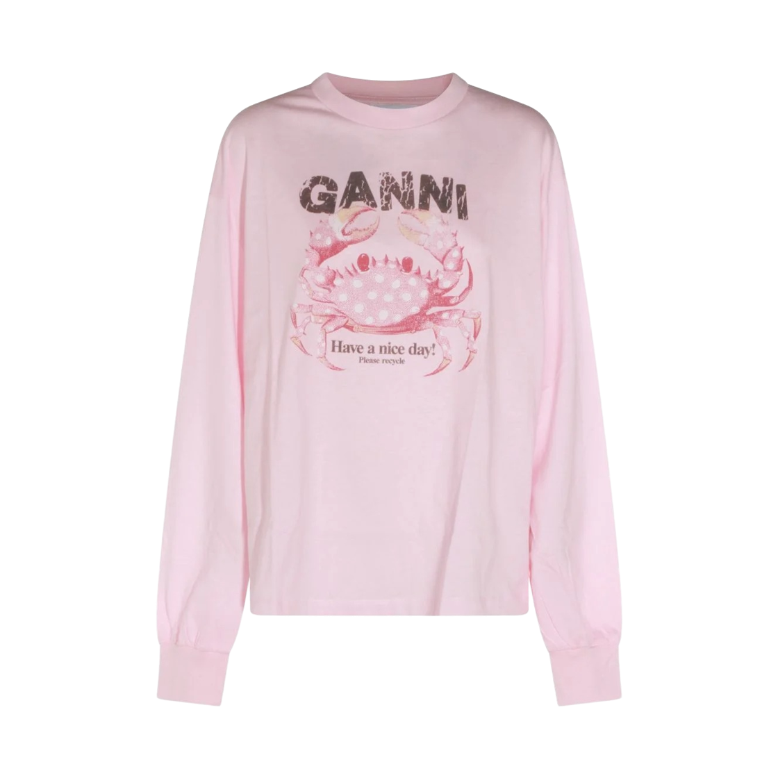 A1050242-868 (W) Ganni Crab Graphic Long Sleeve T-Shirt Chalk Pink