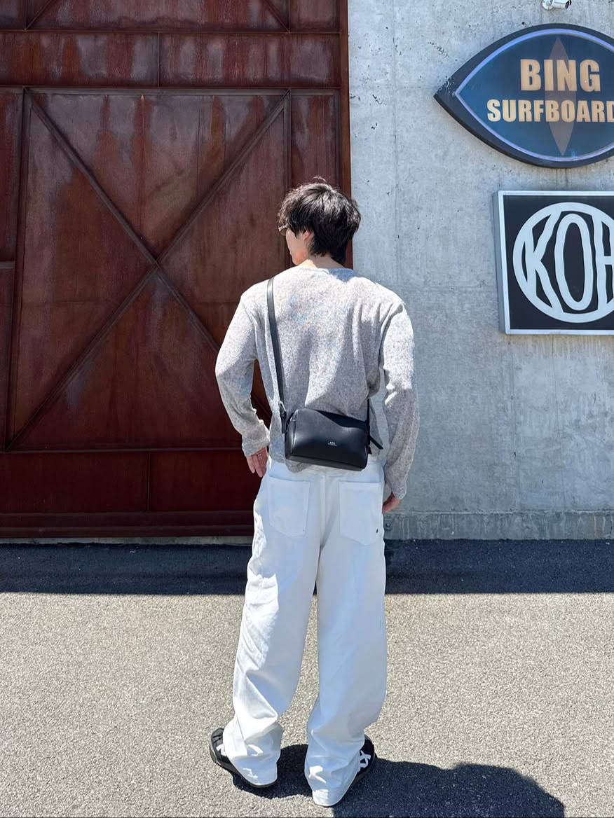Knitted Summer Long Sleeve Cardigan Grey, Knitted Outstring Curved Cotton Balloon Pants White 착용 스타일 - 3