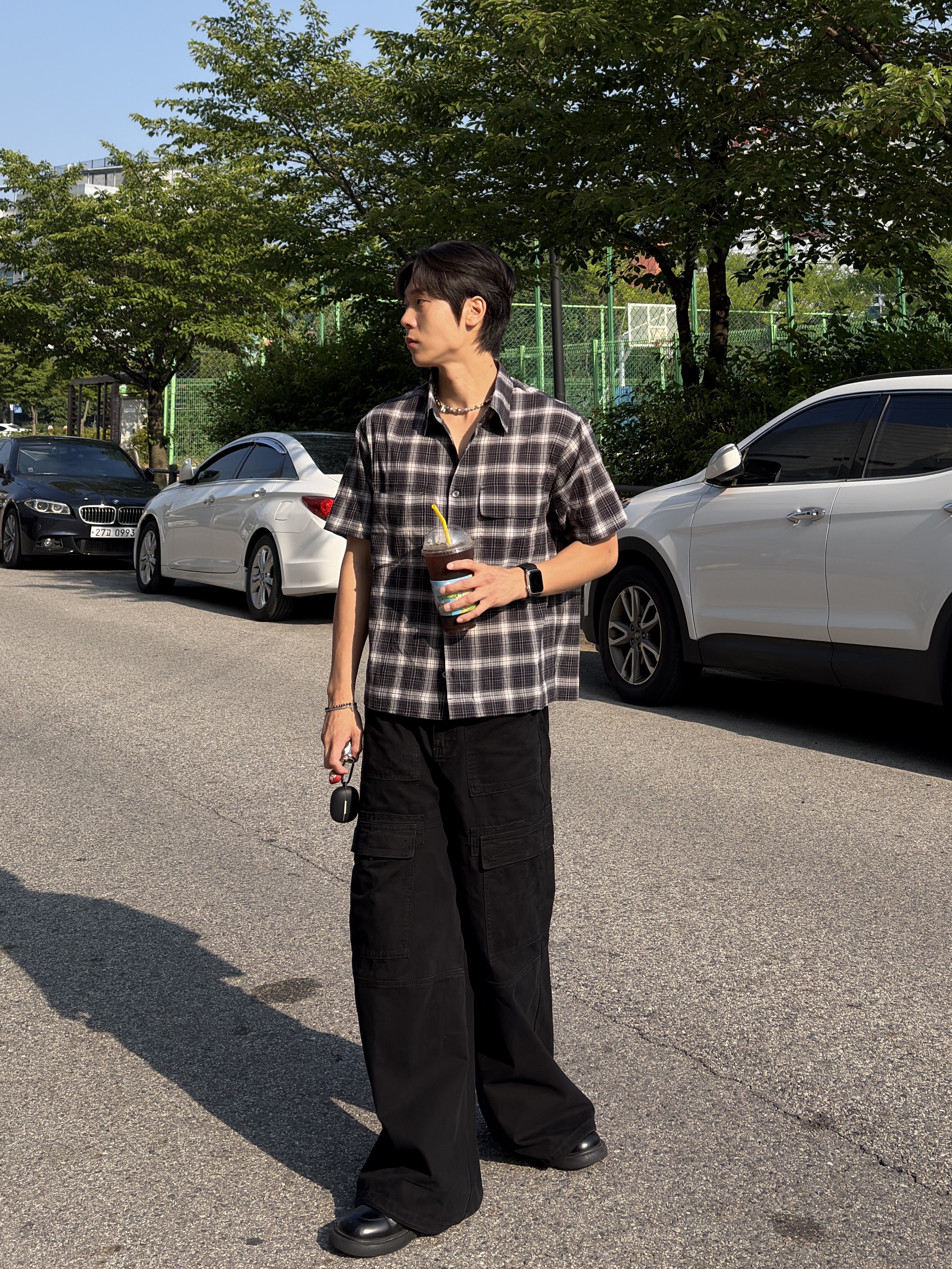 noun Crop Check Shirts Black 착용 스타일 - 4