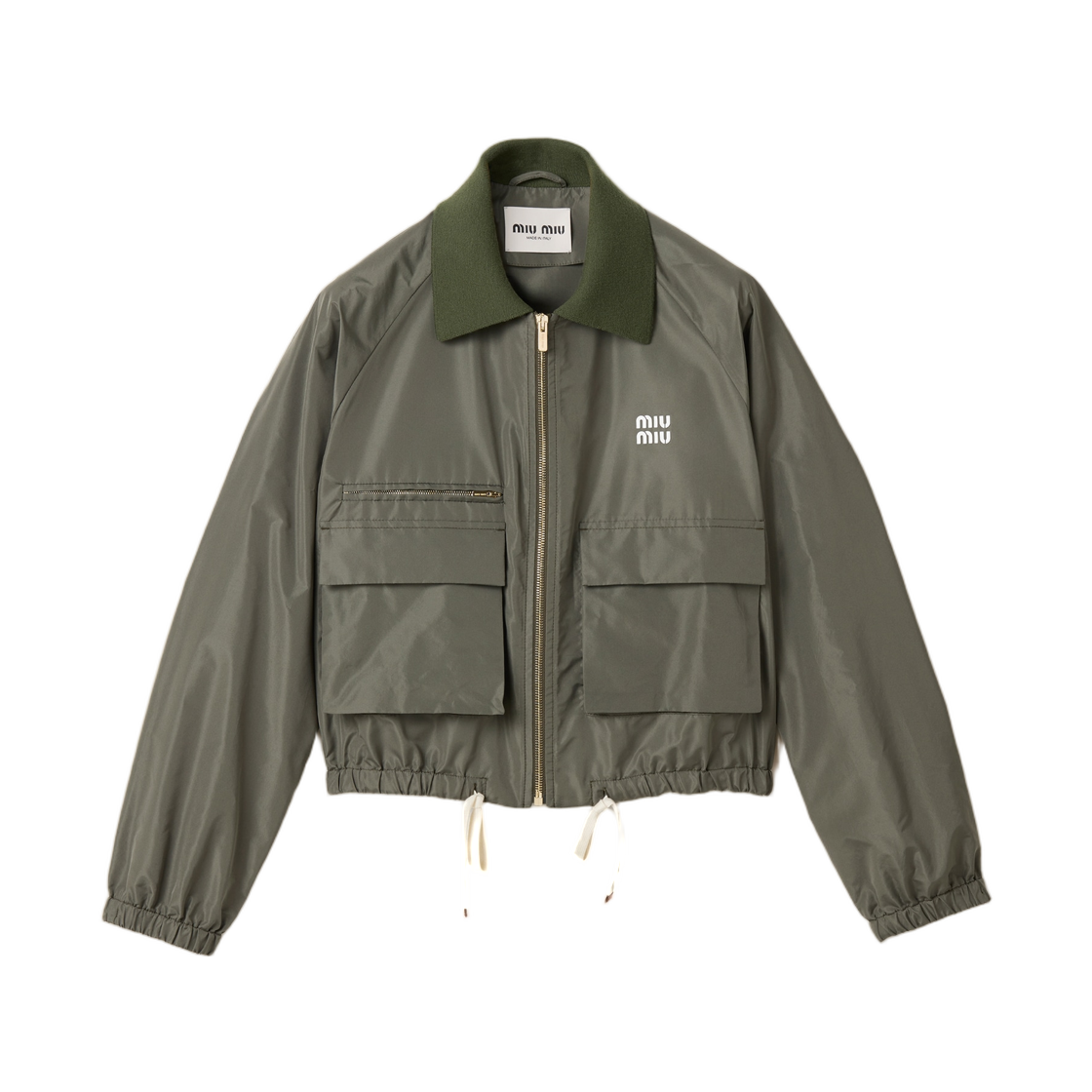 (W) 미우 미우 테크니컬 패브릭 블루종 자켓 포레스트 그린((W) Miu Miu Technical Fabric Blouson Jacket Forest Green) - 1