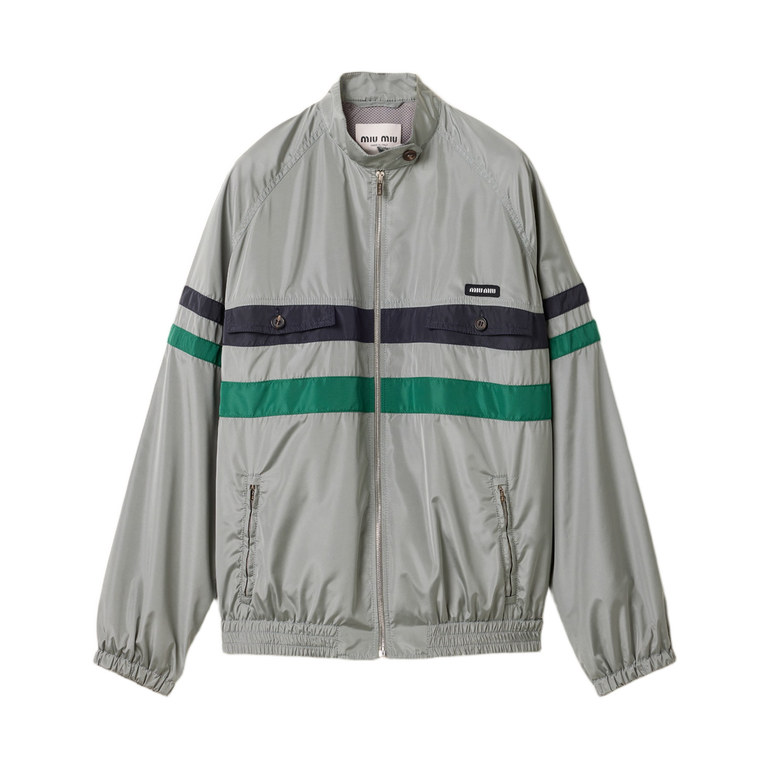 (W) 미우 미우 테크니컬 실크 블루종 자켓 리드 그레이((W) Miu Miu Technical Silk Blouson Jacket Lead Gray)