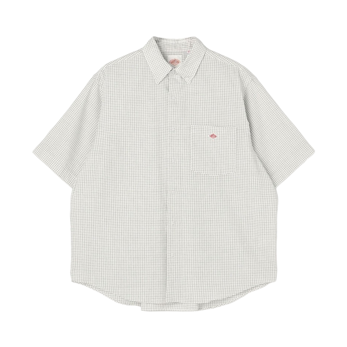 단톤 옥스퍼드 숏슬리브 버튼 다운 셔츠 오프 화이트 네이비 체크(Danton Oxford Short Sleeve Button Down Shirt Off White Navy Check) - 1