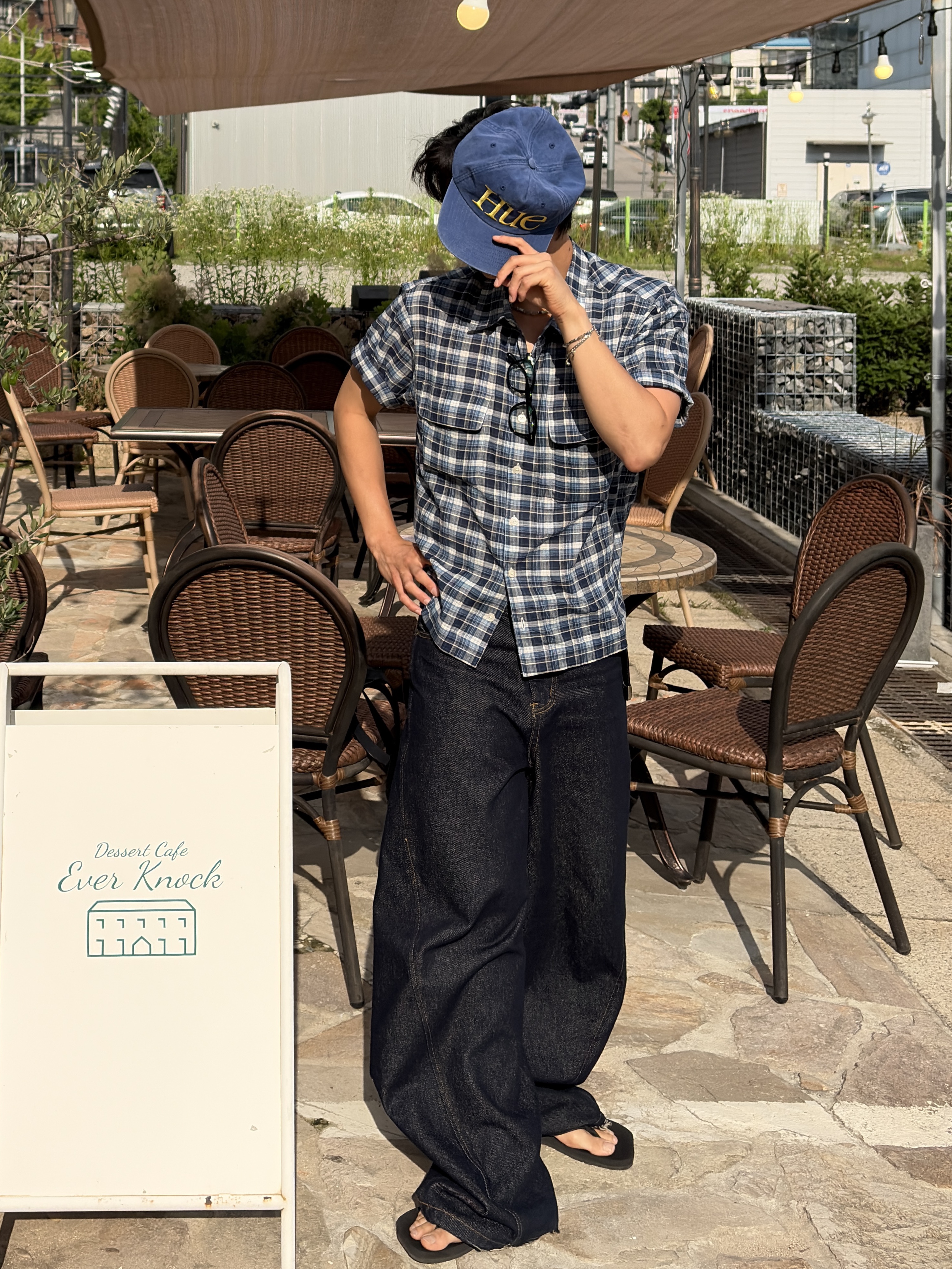 noun Crop Check Shirts Blue 착용 스타일 - 6