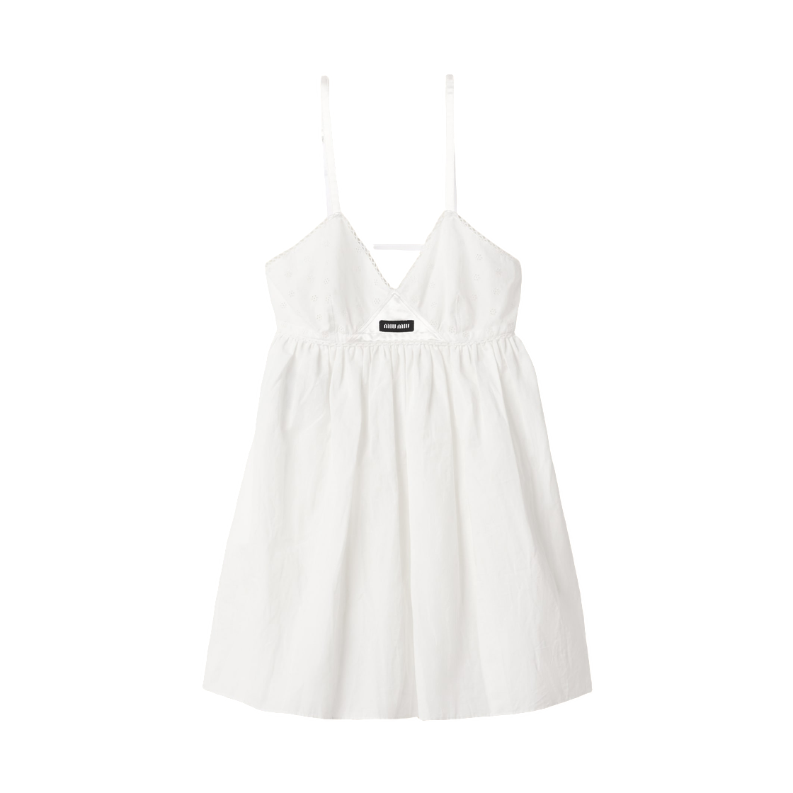 MF6417-196J-F0009 (W) Miu Miu Slubbed Poplin and Eyelet Lace Mini Dress White