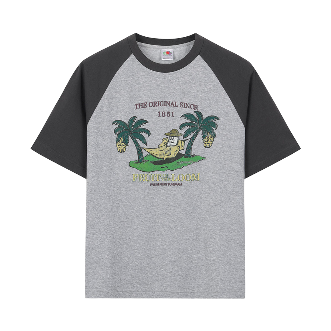 프룻오브더룸 피치가공 바나나 야자수 반팔티셔츠 멜란지 그레이(fruitoftheloom Peach Gagong Banana Yajasu Banpal T-shirts MELANGE GREY) - 1