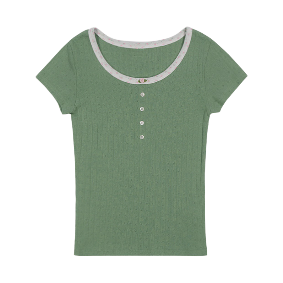 00125 MURMURE Cheir Contrast Floral Punching T-shirt Green