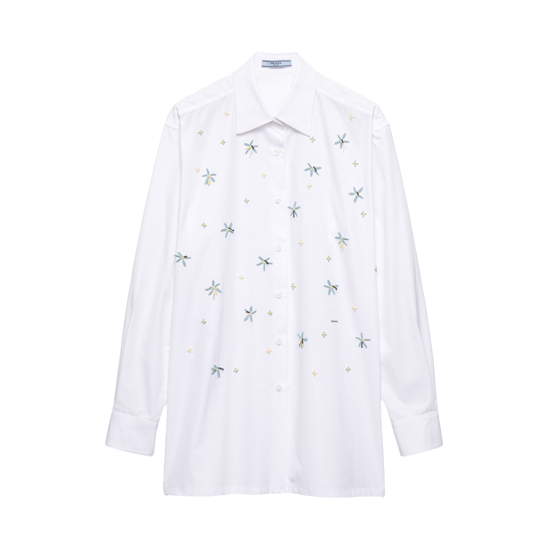 P445JR-190K-F0009 (W) Prada Embroidered Poplin Shirt White