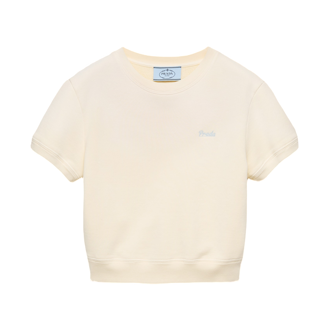 (W) 프라다 코튼 플리스 크루넥 티셔츠 옐로우((W) Prada Cotton Fleece Crew-Neck T-Shirt Yellow) - 1