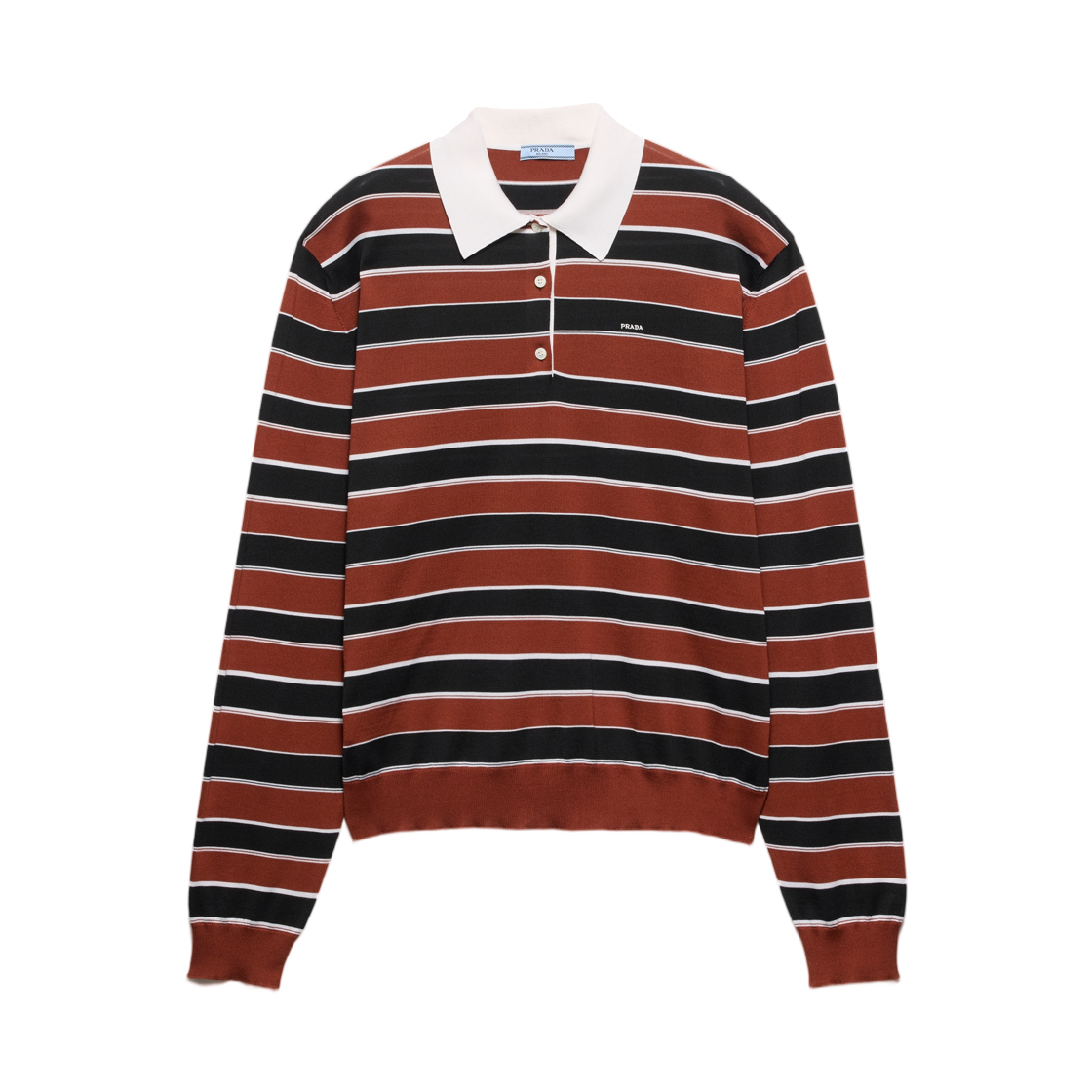 P24D3S-193S-F0Y53 (W) Prada Striped Silk Polo Shirt Rust Black