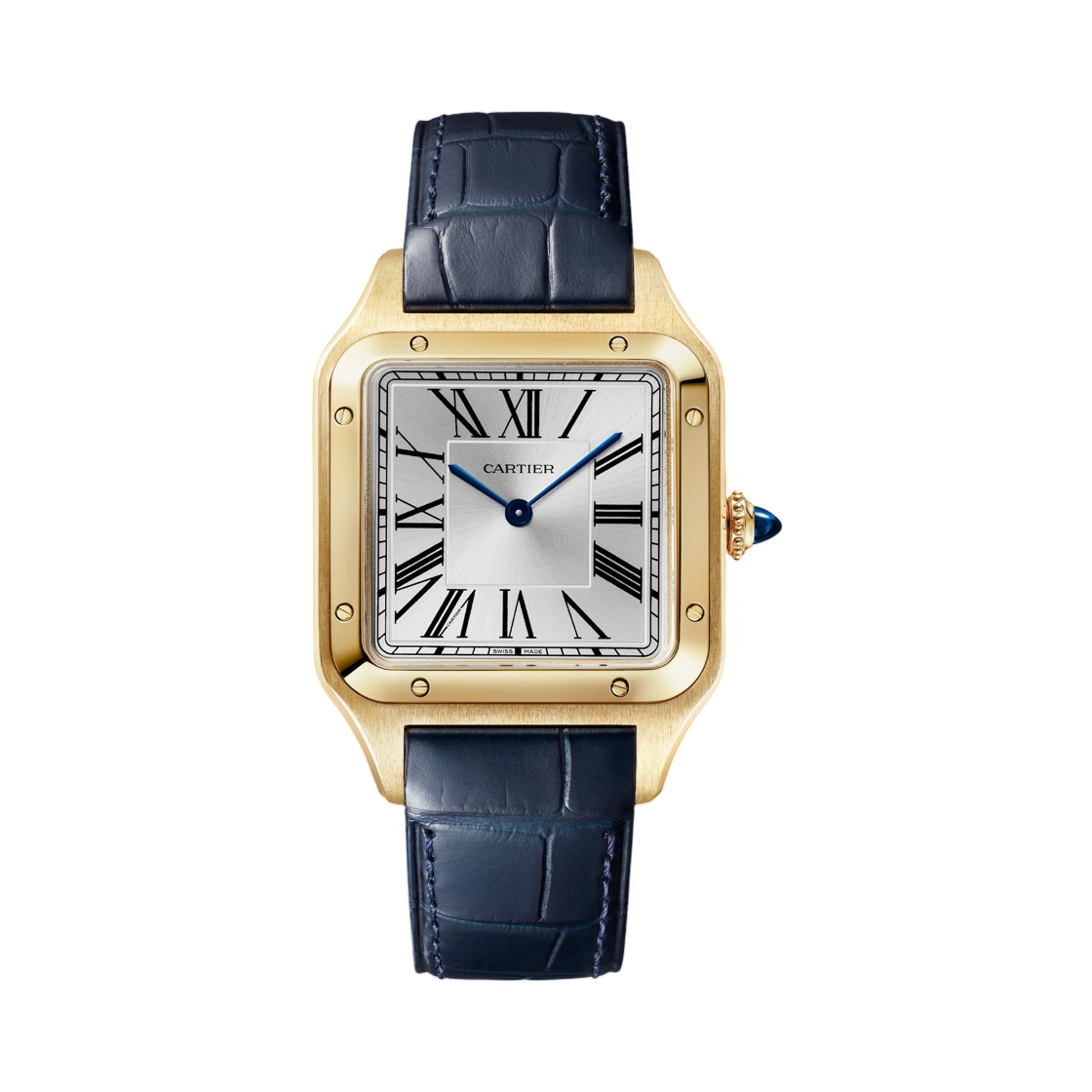 까르띠에 산토스-뒤몽 워치 옐로우 골드 세미-매트 네이비 블루 앨리게이터 스킨(Cartier Santos-Dumont Watch Yellow Gold Semi-Matte Navy Blue Alligator Skin) - 1