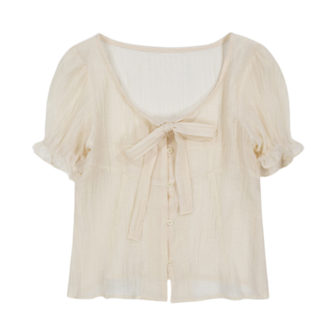 뮈르뮈르 디아베 타이 셔링 블라우스 베이지(MURMURE Diabe Tie Shirred Blouse Beige) - 1