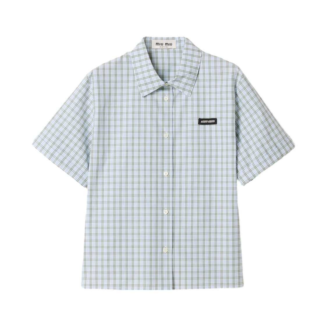 MK1959-196L-F073K (W) Miu Miu Checked Poplin Shirt White Sage Green