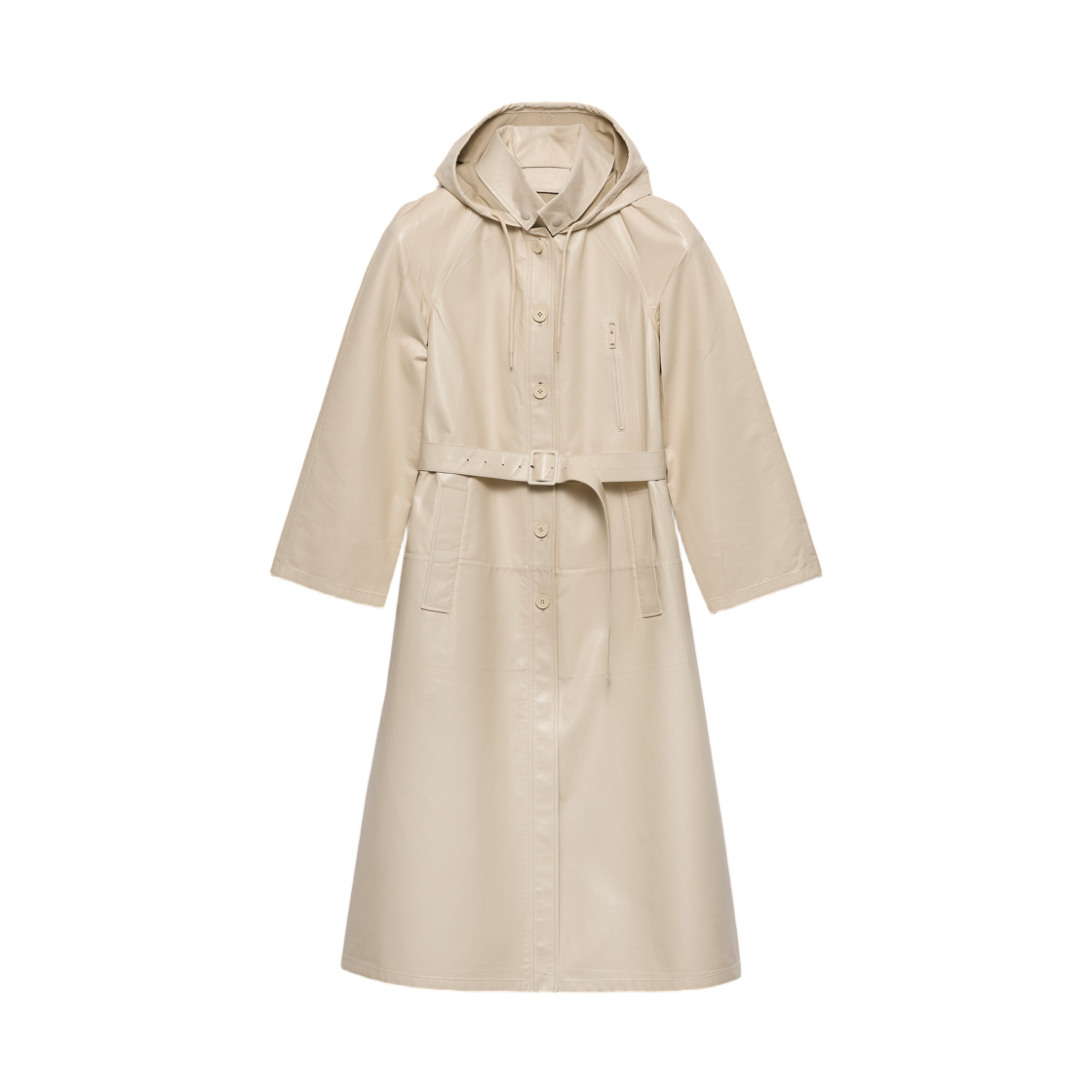 56A234-1834-F0304 (W) Prada Hooded Nappa Leather and Fabric Coat Ivory