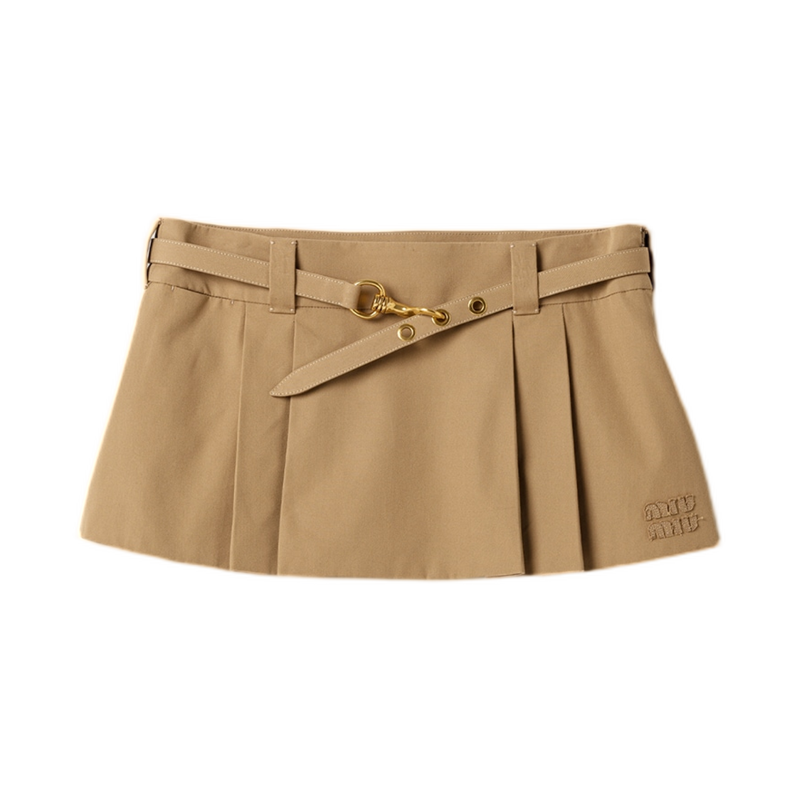 MG2692-1BMS-F0594 (W) Miu Miu Pleated Poplin Mini Skirt Cork Beige