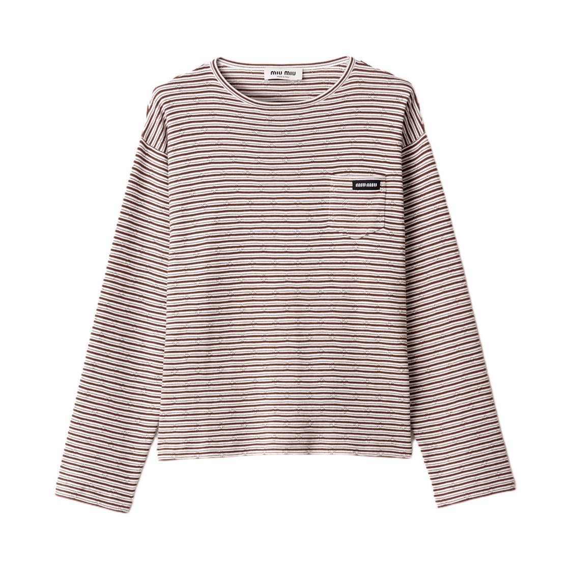 (W) 미우 미우 코튼 캐시미어 앤 실크 크루넥 니트 스웨터 화이트 코코아 브라운((W) Miu Miu Cotton Cashmere and Silk Crew Neck Knit Sweater White Cocoa Brown)