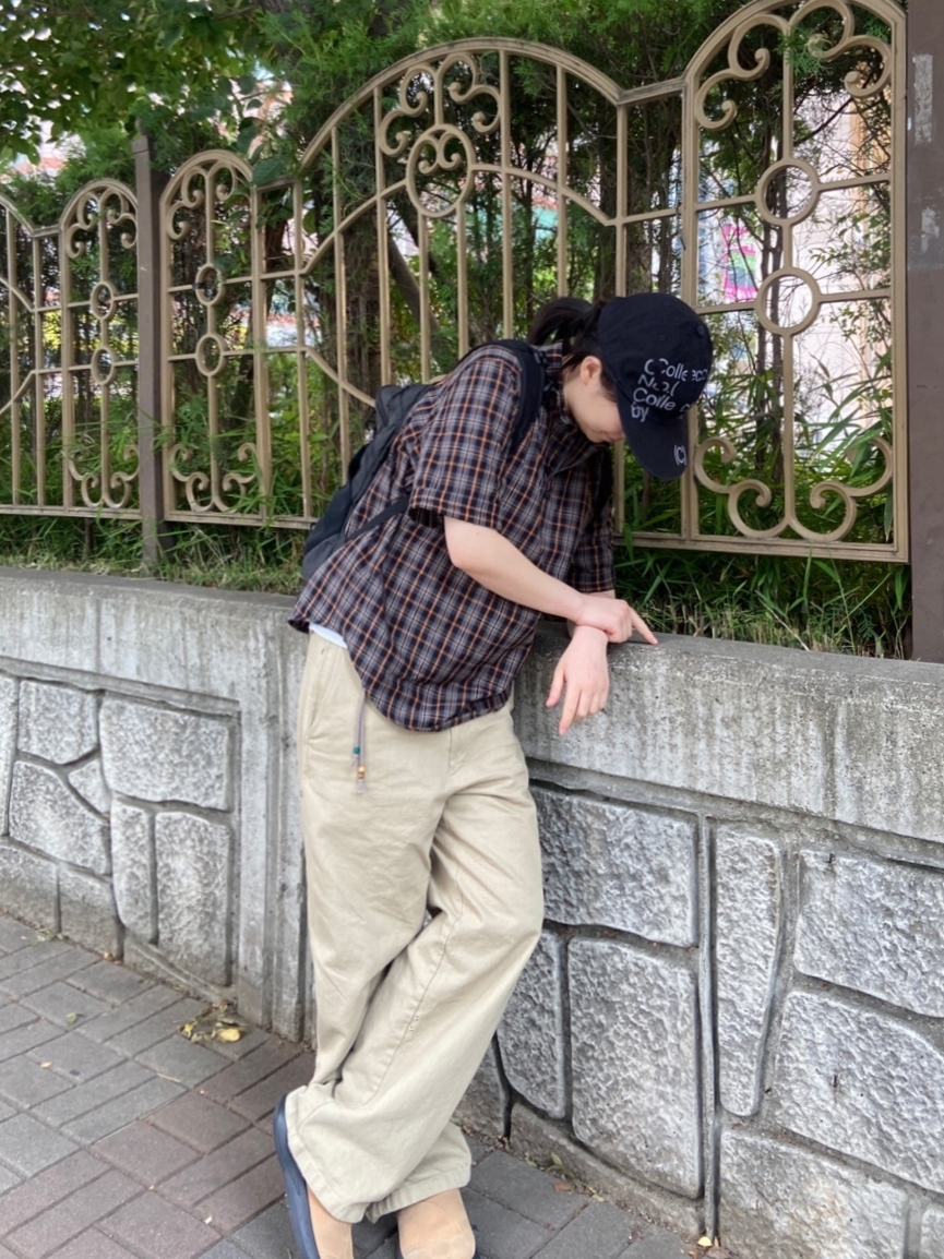 Safarispot Pocket Check Half Shirts Brown 착용 스타일 - 2