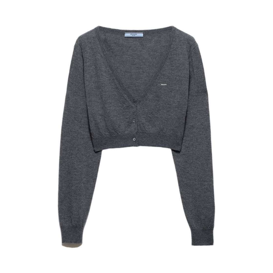 P25O33-1957-F0480 (W) Prada Cropped Cashmere Cardigan Slate Gray