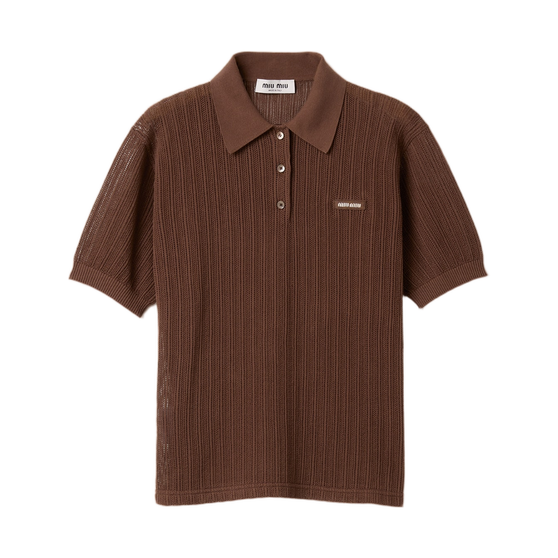 (W) 미우 미우 코튼 니트 폴로 셔츠 코코아 브라운((W) Miu Miu Cotton Knit Polo Shirt Cocoa Brown)